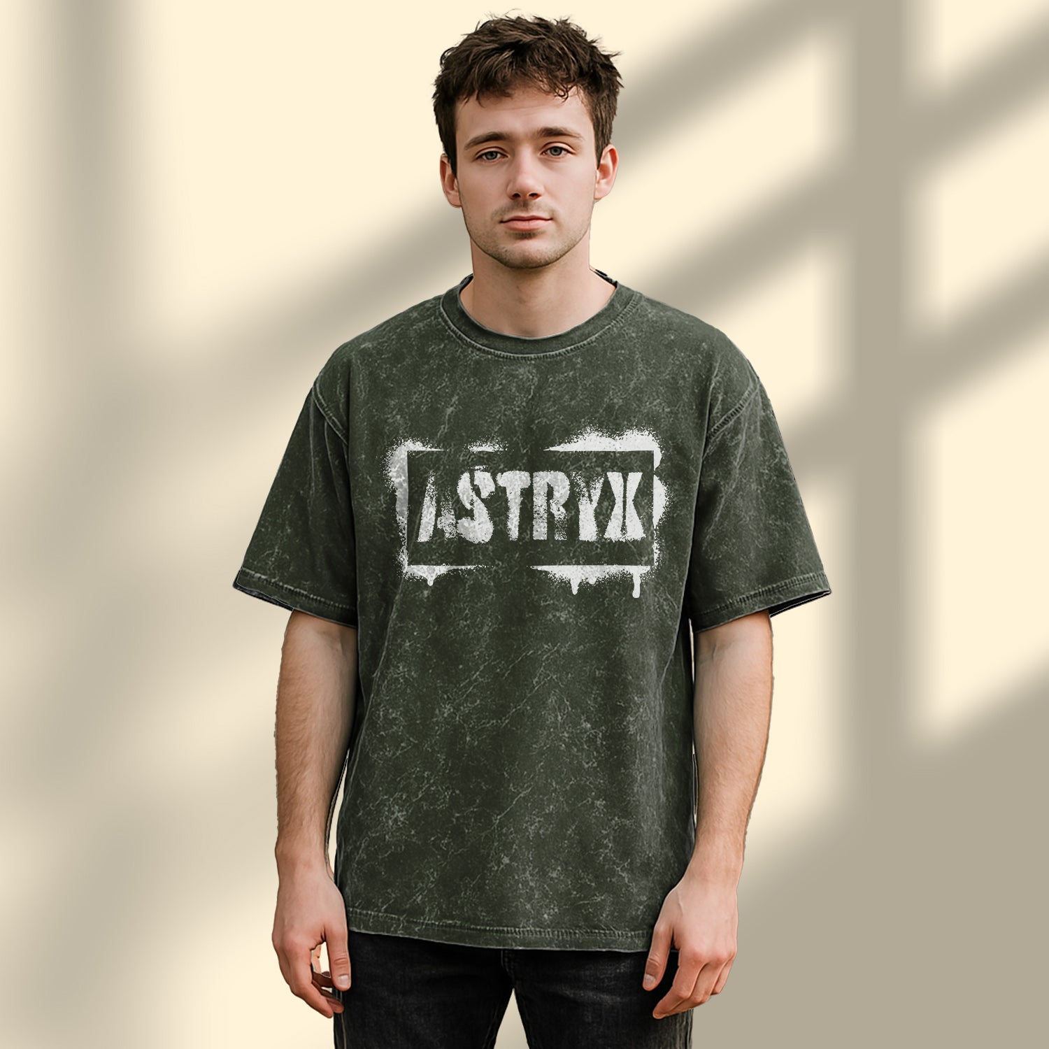 Men's Acid Washed Oversized Tee (Olive Green)