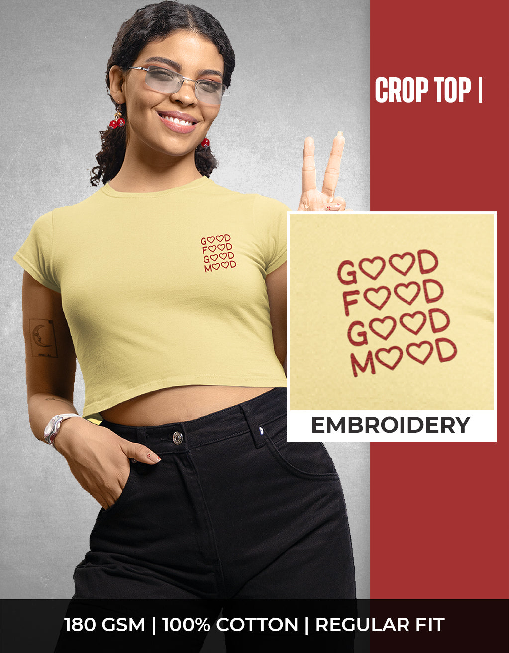 Women’s Crop Top (Good Mood Embroidery)