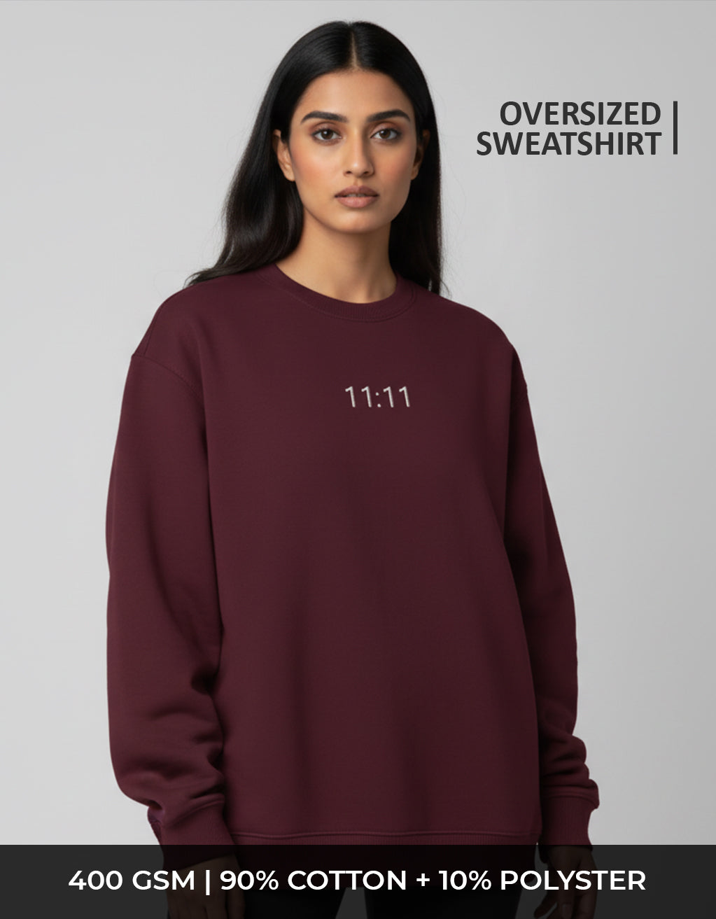 Women's Oversized Sweatshirt (11:11) - 6 Colours - Embroidery