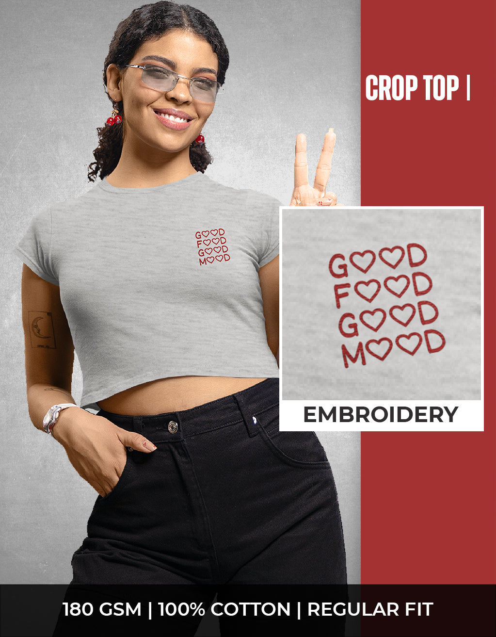 Women’s Crop Top (Good Mood Embroidery)