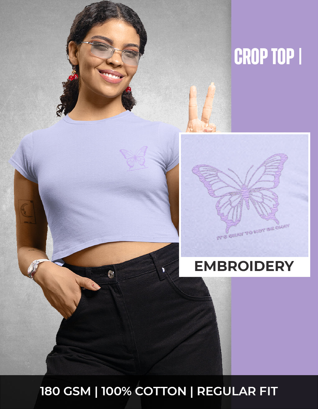 Women’s Crop Top (Butterfly Embroidery)