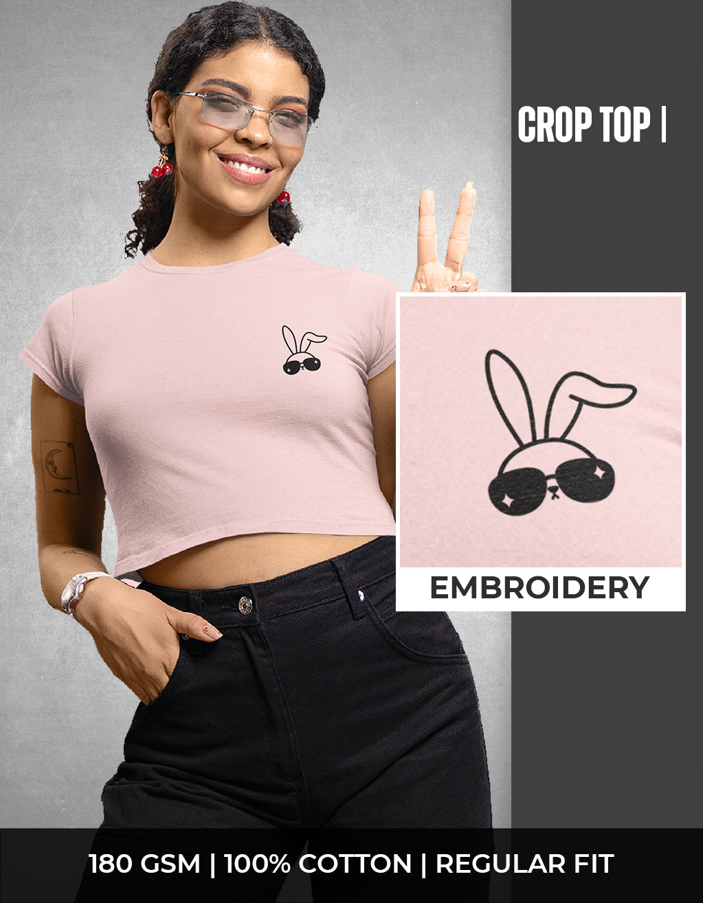 Women’s Crop Top (Bunny Embroidery)