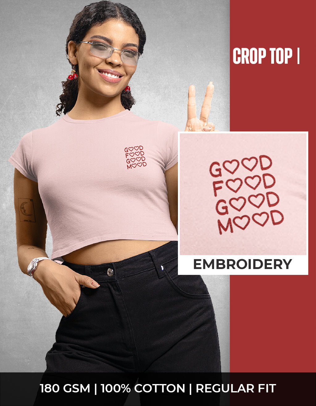 Women’s Crop Top (Good Mood Embroidery)