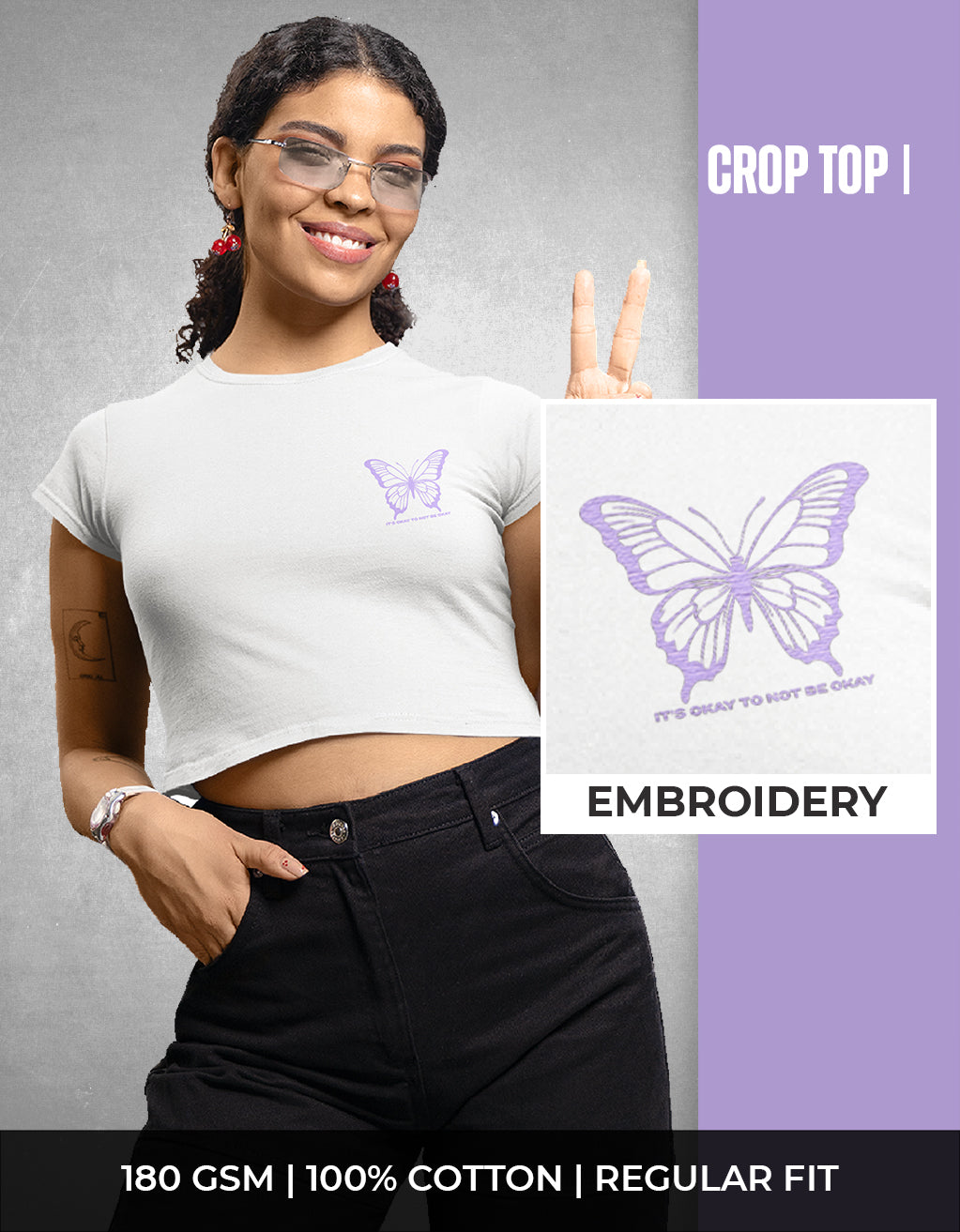 Women’s Crop Top (Butterfly Embroidery)