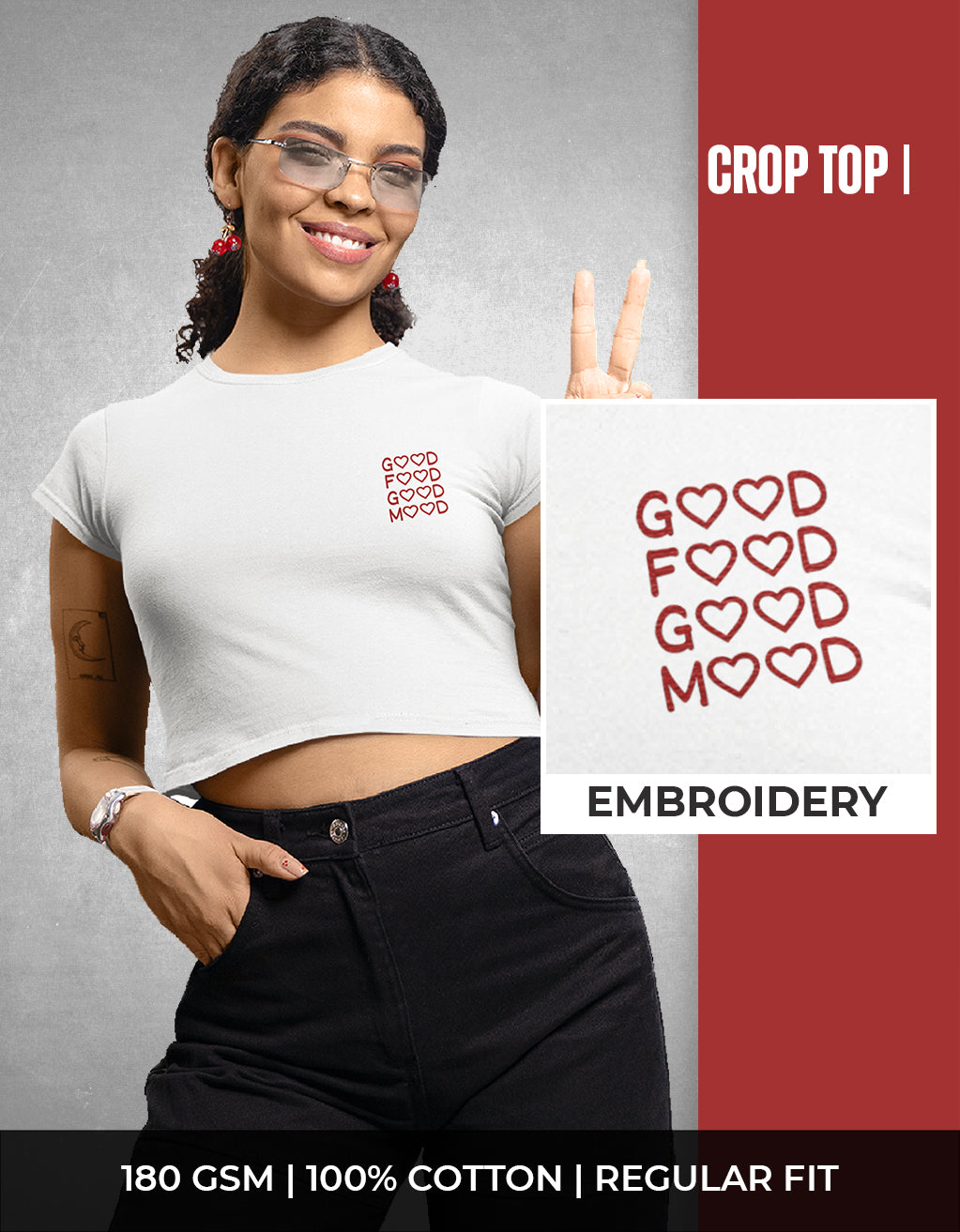 Women’s Crop Top (Good Mood Embroidery)