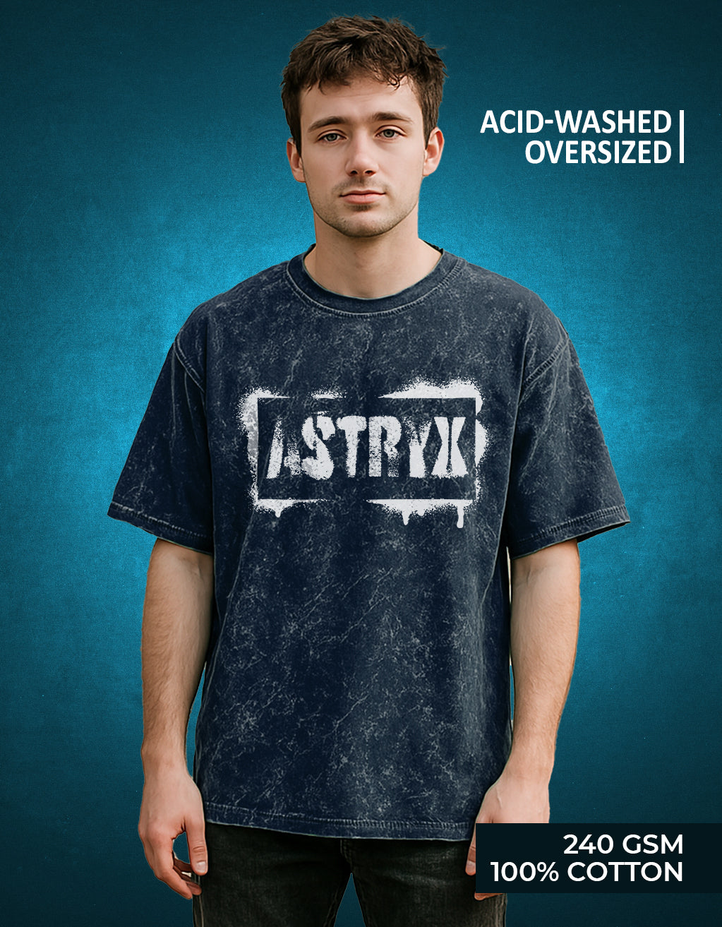 Men's Acid Washed Oversized Tee (Navy Blue)