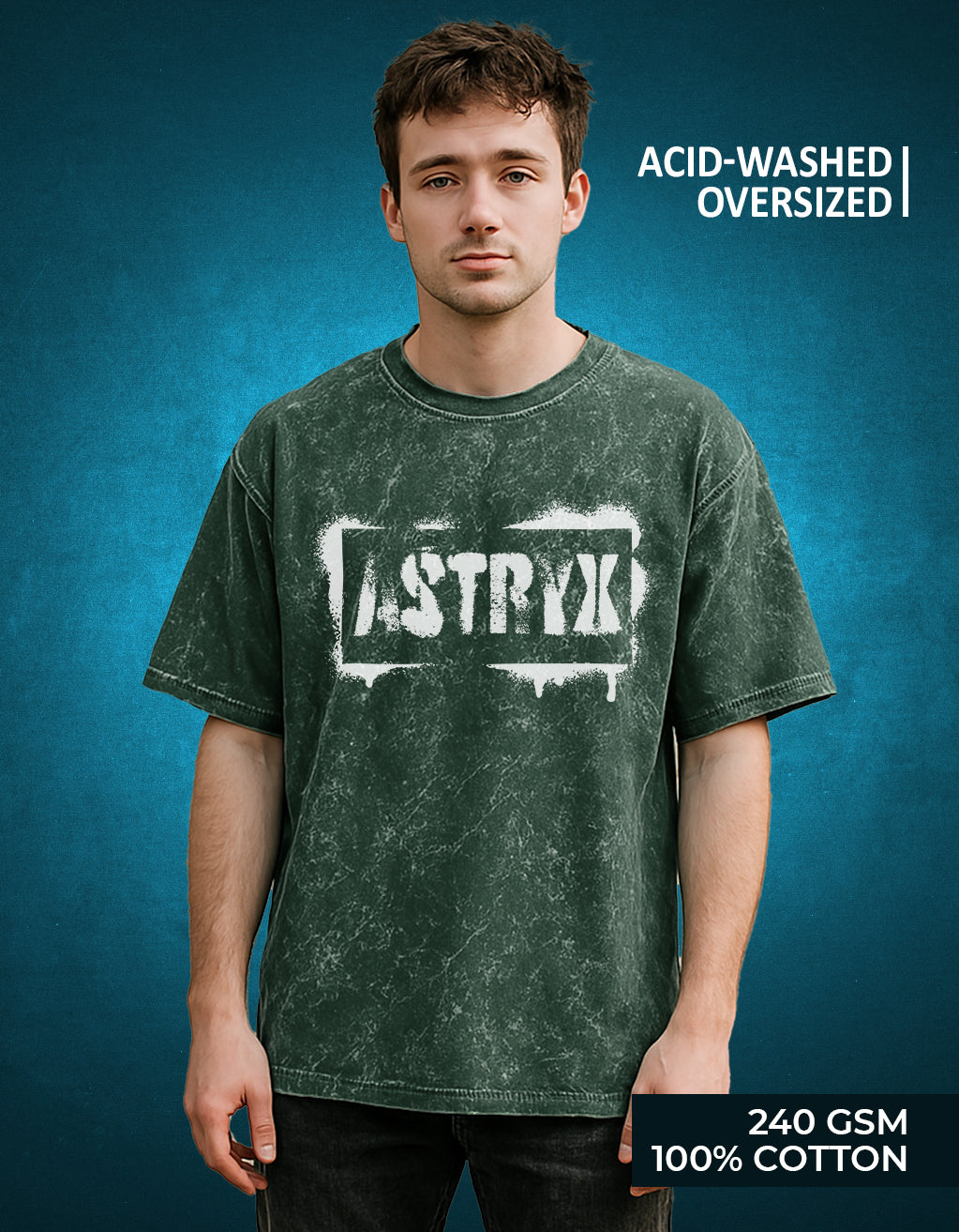 Men's Acid Washed Oversized Tee (Bottle Green)