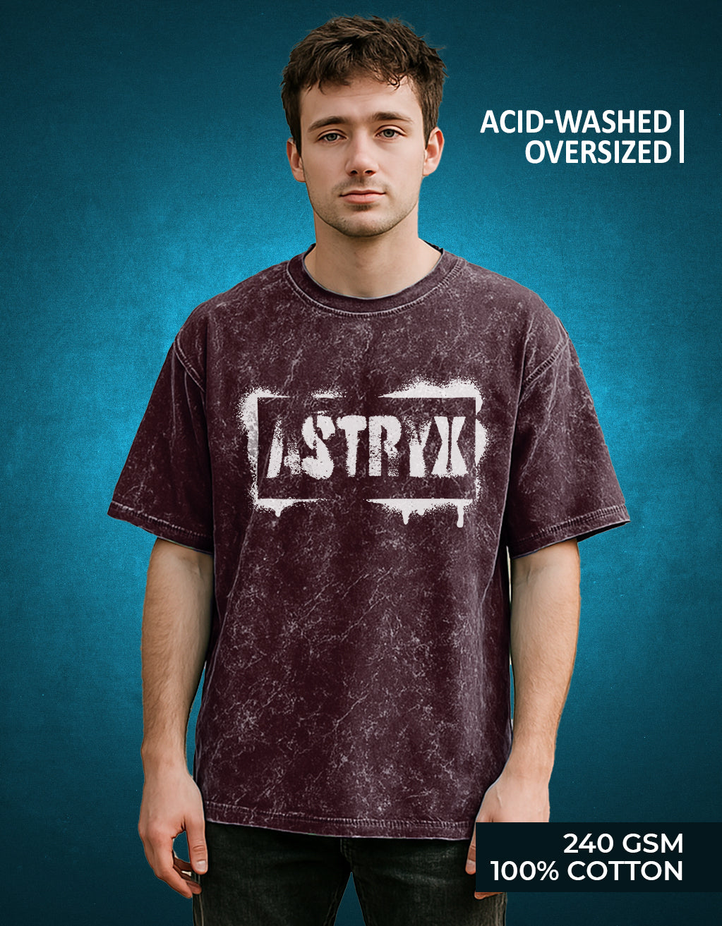 Men's Acid Washed Oversized Tee (Maroon)