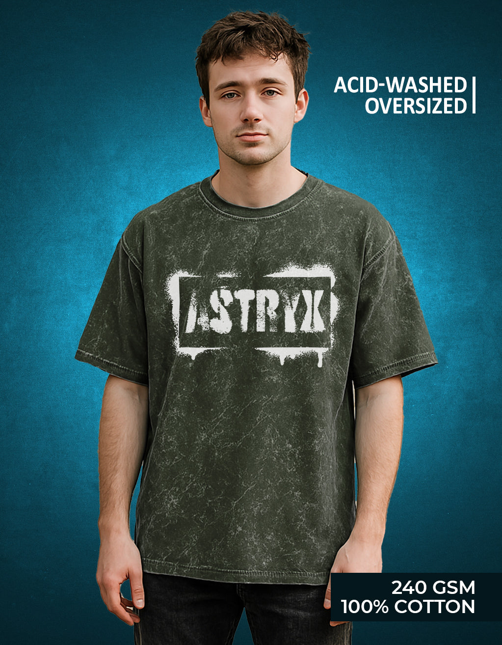 Men's Acid Washed Oversized Tee (Olive Green)