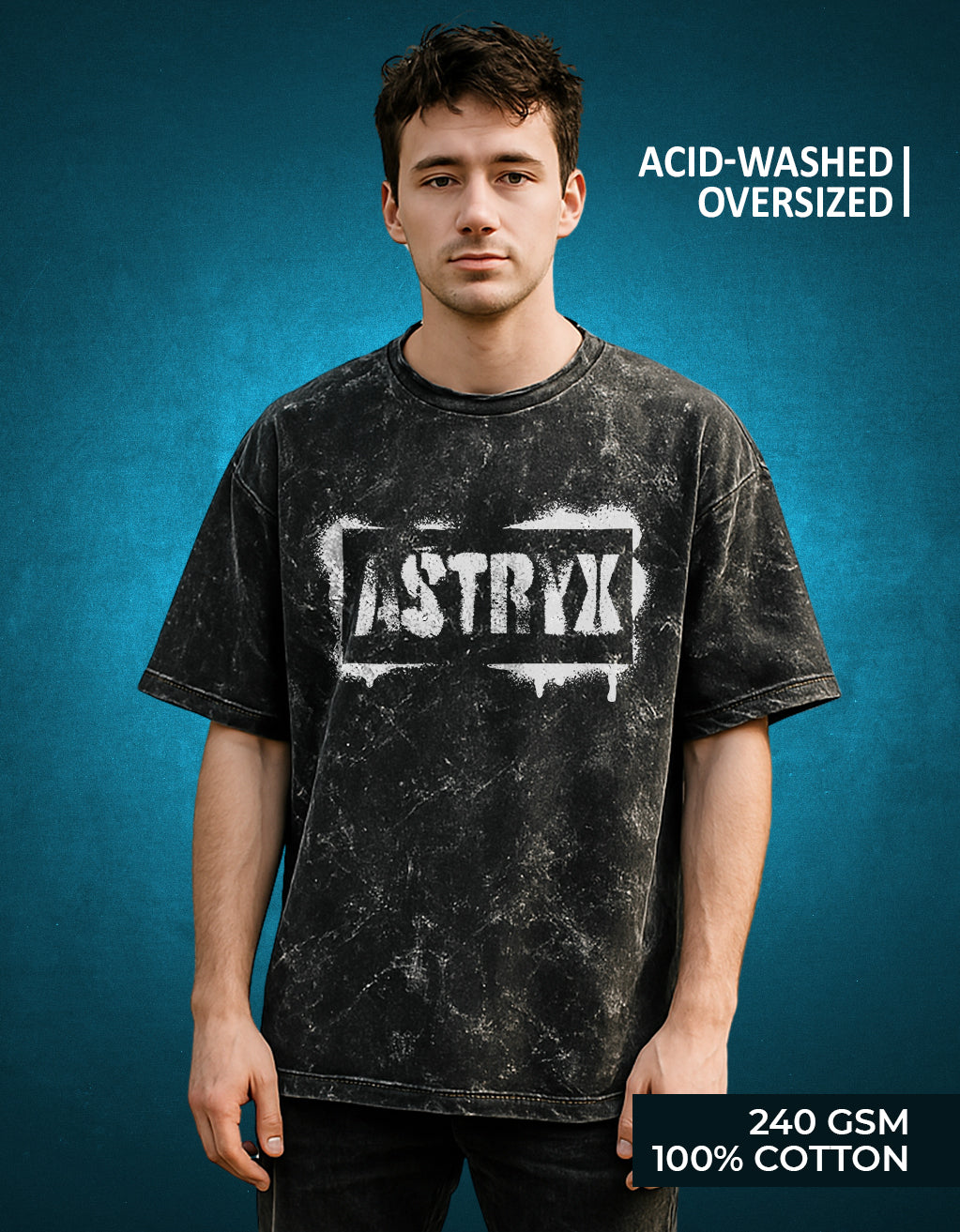 Men's Acid Washed Oversized Tee (Black)